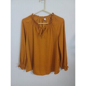 Old Navy Pullover Knit Top M Mustard Yellow Longsleeve Ruffled Boho Peasant